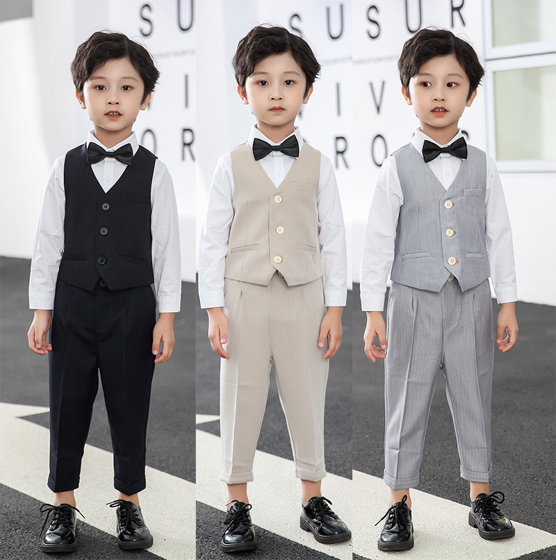 儿童礼服夏花童男童小西装套装英伦宝宝周岁生日马甲主持人演出服