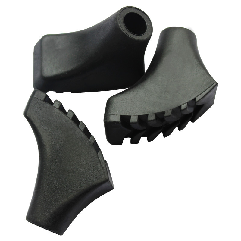 Three-section, four-section universal hiking poles with small round heads, accessories include large shoes, rubber tips, pole tips, and pole head protectors.