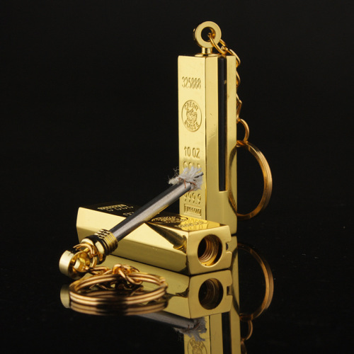 Creative personality, new and unique gold bar, 10,000 matches, waterproof kerosene lighter keychain, portable metal material