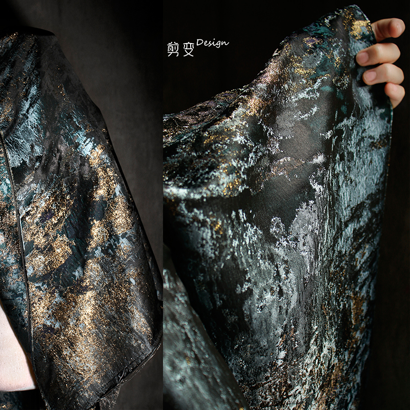 冰蓝流金丝轻复古提花布料创意小浮雕肌理上衣裤子服装设计师面料