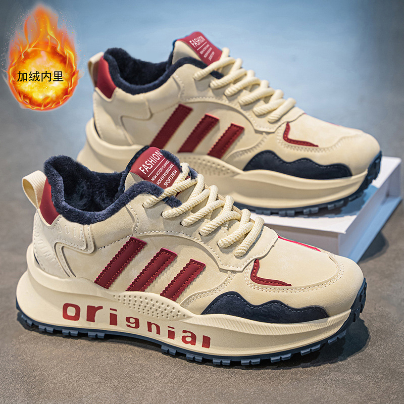 Zapatos de hombre otoño y invierno 2025 nuevos zapatos de algodón caliente de terciopelo, zapatos de suela gruesa, zapatos deportivos casuales, zapatos de moda de papá