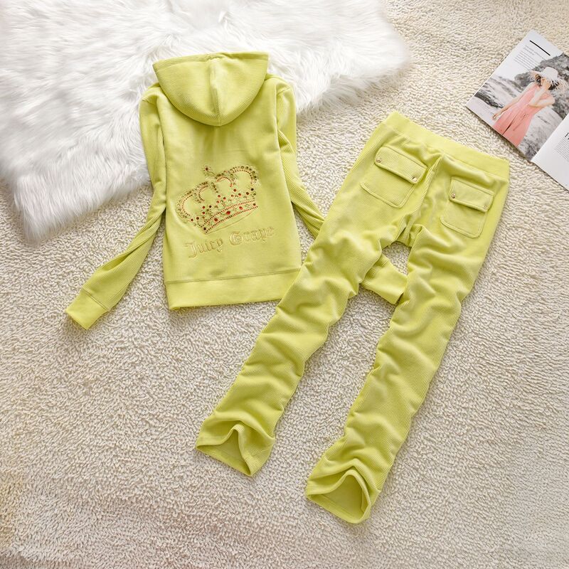 2023 European and American Spring and Autumn Velvet Sports Leisure Suit Women's Hooded Sweatshirt Straight Leg Pants Two-piece Set for Foreign Trade