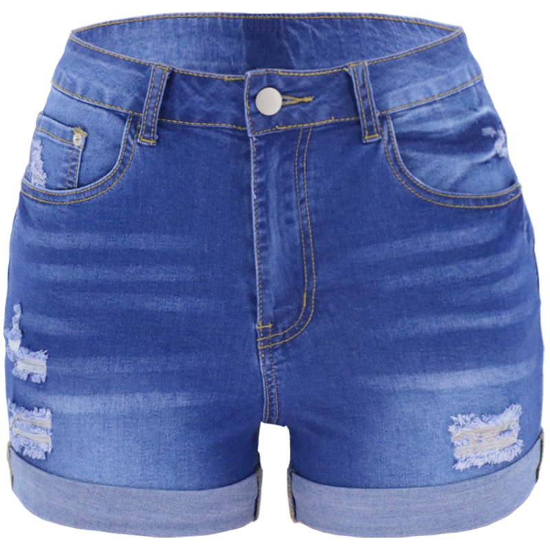 washed wear high elastic high waist denim shorts NSYB65080