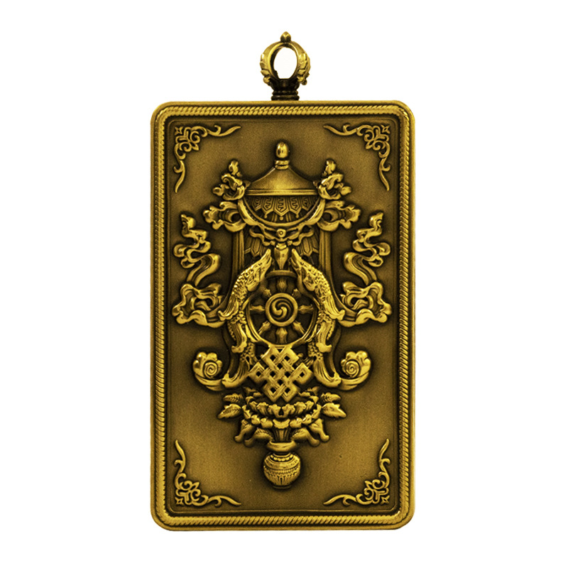 new pattern rectangle auspicious Thangka brass Guochao relief Seiko Gaudencio box Small pendants Necklace Car hitch