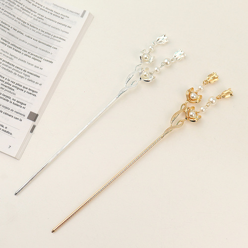 Cold style retro flower pearl tassel step rocking hairpin internet celebrity fashion i plate hairpin temperament personalized hair accessory