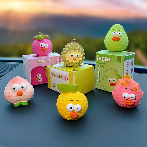 Original Wood Carving Style Generation 2 Fruit Shelf Accent Resin Cartoon Cute and Adorable Big-Eyed Indoor Car Desk Decor