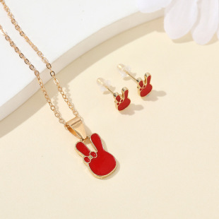 Cross-Border European and American Niche Rabbit Head Earrings, Necklaces, Versatile Earrings for Women, Children's Jewelry Sets, European and American Style
