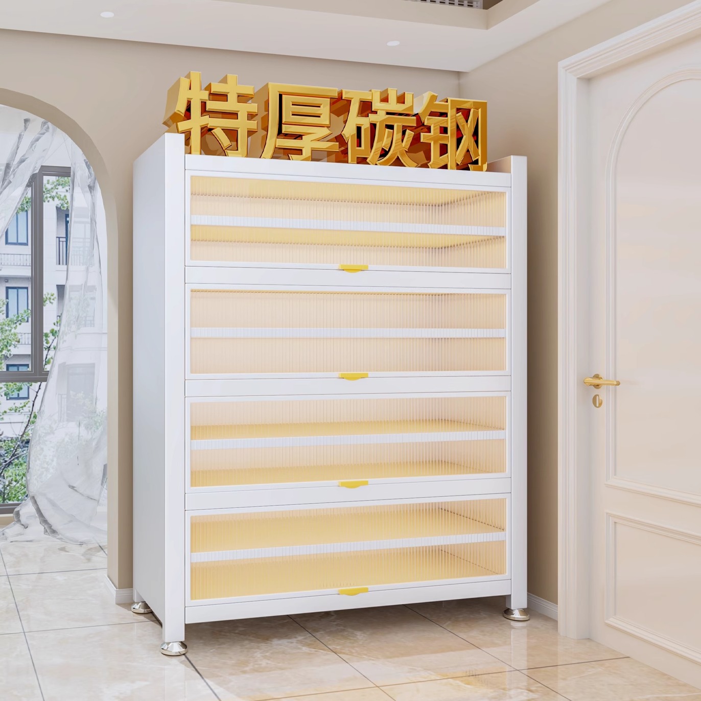 Steel Shoe Cabinet Door Storage Cabinet Against the Wall Large Capacity Storage Cabinet with Door Entry Multi-Layer Shoe Rack Minimalist Design