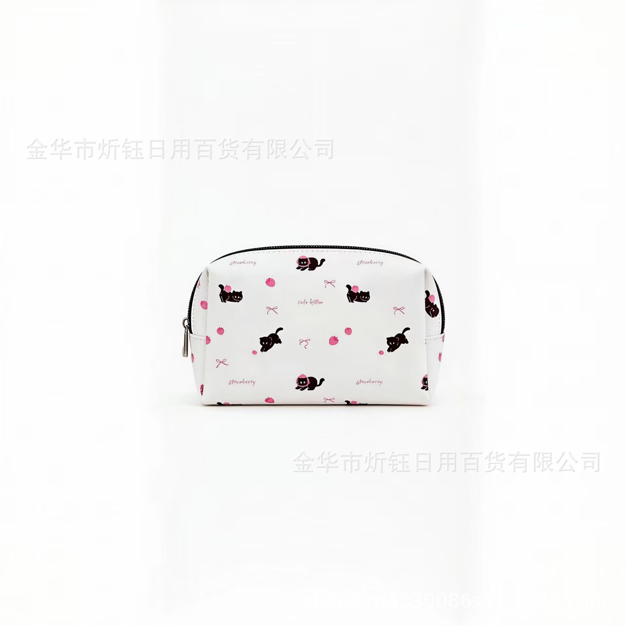 定制热卖可爱小猫化妆收纳包，草莓猫咪印花笔袋便携大容量旅行收
