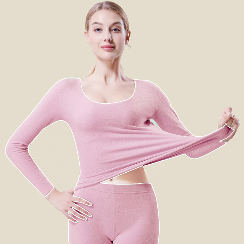 Autumn and Winter Women's Seamless Quick-Warming Thermal Underwear Set, Double-Sided Brushed Fleece-Lined Women's Thermal Tops and Pants, Thickened with German Velvet