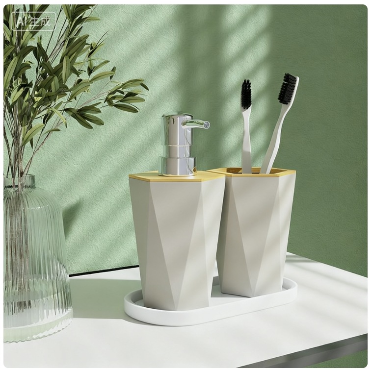 Juego de Accesorios de Baño con Tapa de Bambú de Plástico para Baño image 8