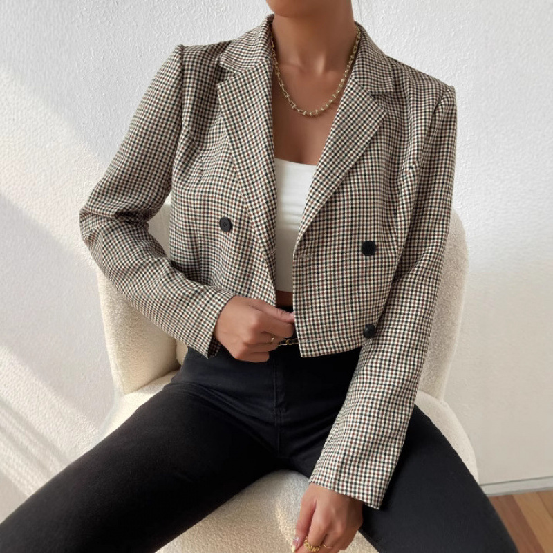 2025 Autumn Cross-Border European and American Clothing Houndstooth Short Casual Suit Jacket Suit
