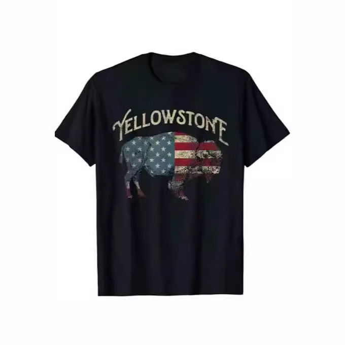 Vintage Yellowstone National Park T-Shirt Men's Chinese Style 3D Print Top Popular Fashion T-Shirt Basic Popular