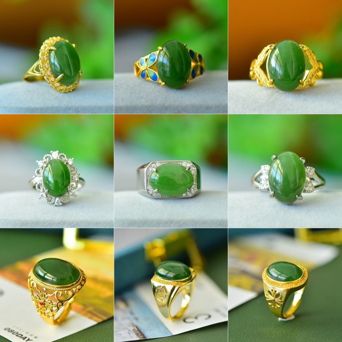 铜镶和田玉戒指碧玉白玉时尚潮流玉石戒指性价比网红直播福利款