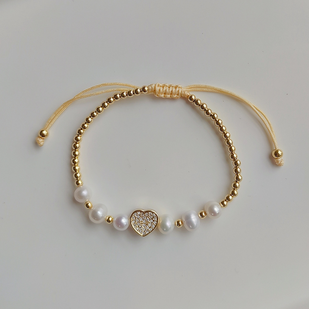 Fashion Moon Heart Shape Pearl Copper Knitting Bracelets 1 Piece