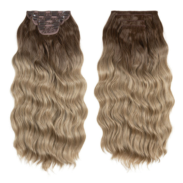 Amazon Europa y América Tabletas de pelucas transfronterizas Cabello largo y rizado femenino Ondulación de agua Juego de cuatro piezas Cabello de pastilla