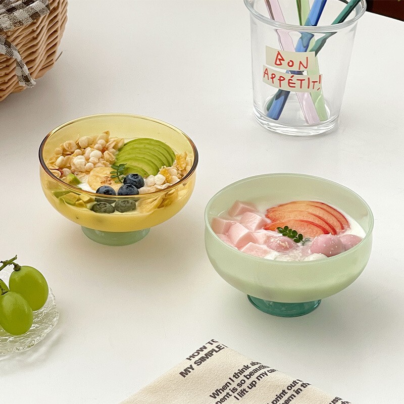 Colorful glass bowl fruit salad bowl goblet ice cream yogurt bowl household cute ice cream bowl swallows bowl taro round