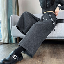 九分羊毛粗纹毛呢阔腿裤2025冬季厚款小个子女装直筒阔腿裤A7245