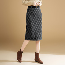 格纹包臀直筒半身裙女2025秋冬新款毛呢韩版高腰一步裙休闲中长裙