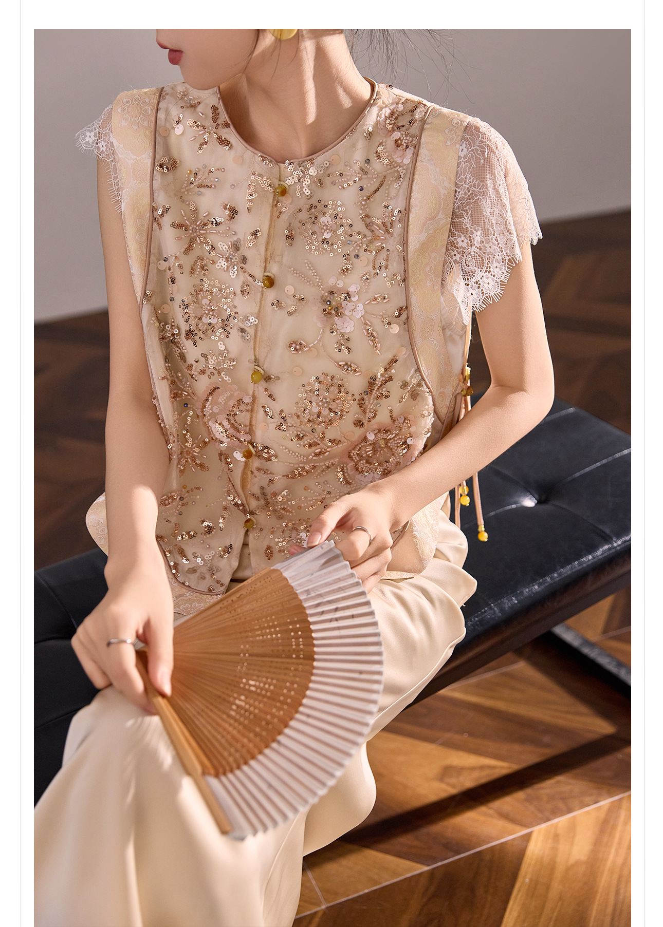 Áo khoác gile nữ thêu hoa cườm phong cách Tân Trung Hoa mỏng nhẹ — Trang chủ chi tiết 2