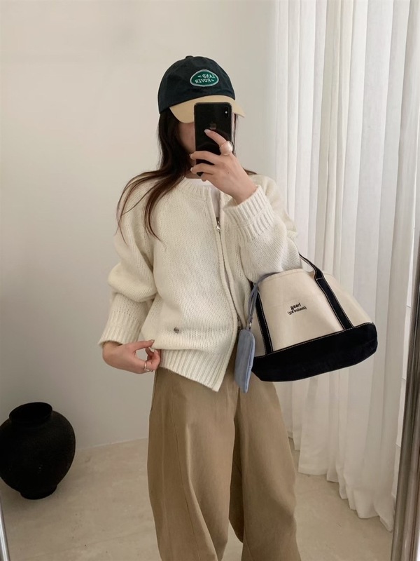 慵懒风双拉链毛衣外套女2025秋冬马海毛贝壳标简约韩系针织开衫潮|undefined