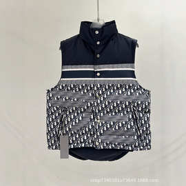 D家25秋冬新款双面穿千鸟格满印立领羽绒马甲男女同款百搭日常INS