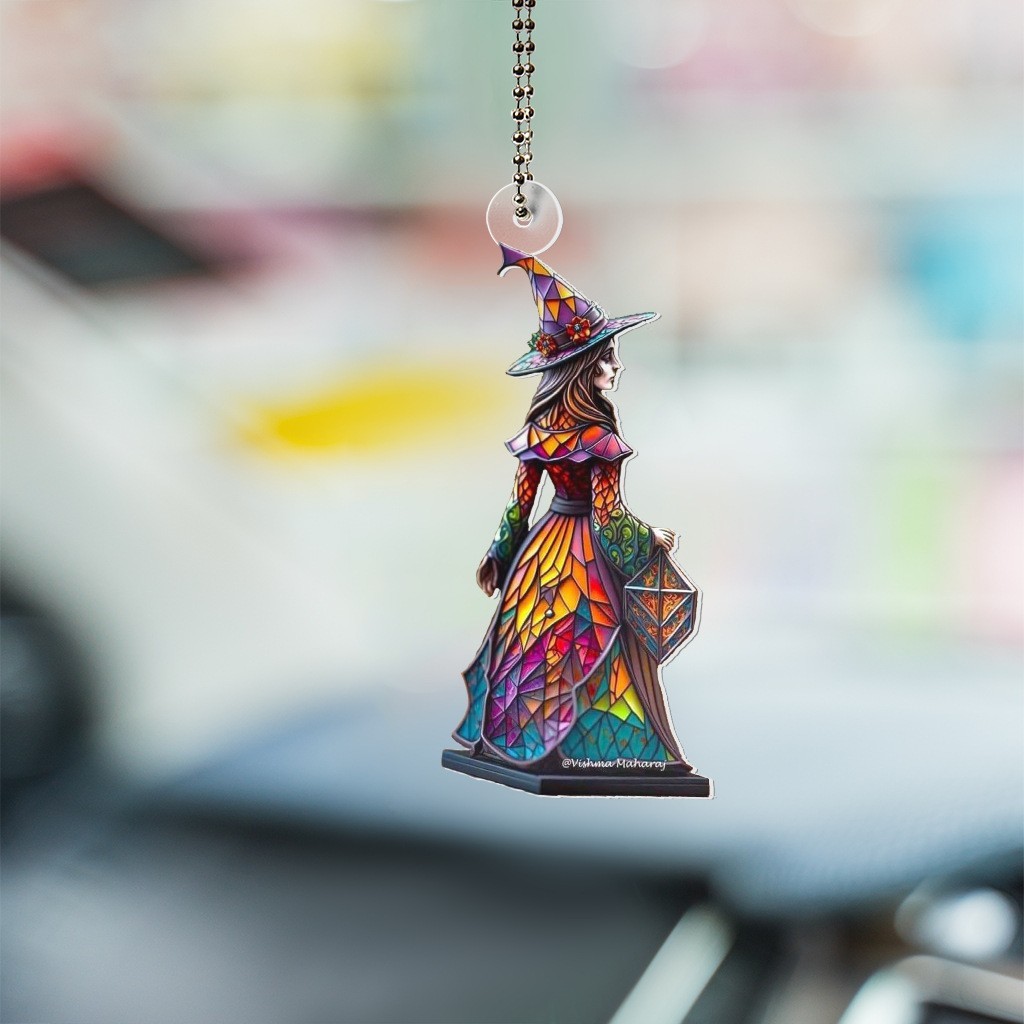 Ventas transfronterizas de brujas acrílicas de automóviles planos colgantes de Halloween colgantes de árboles de Navidad decoración del hogar