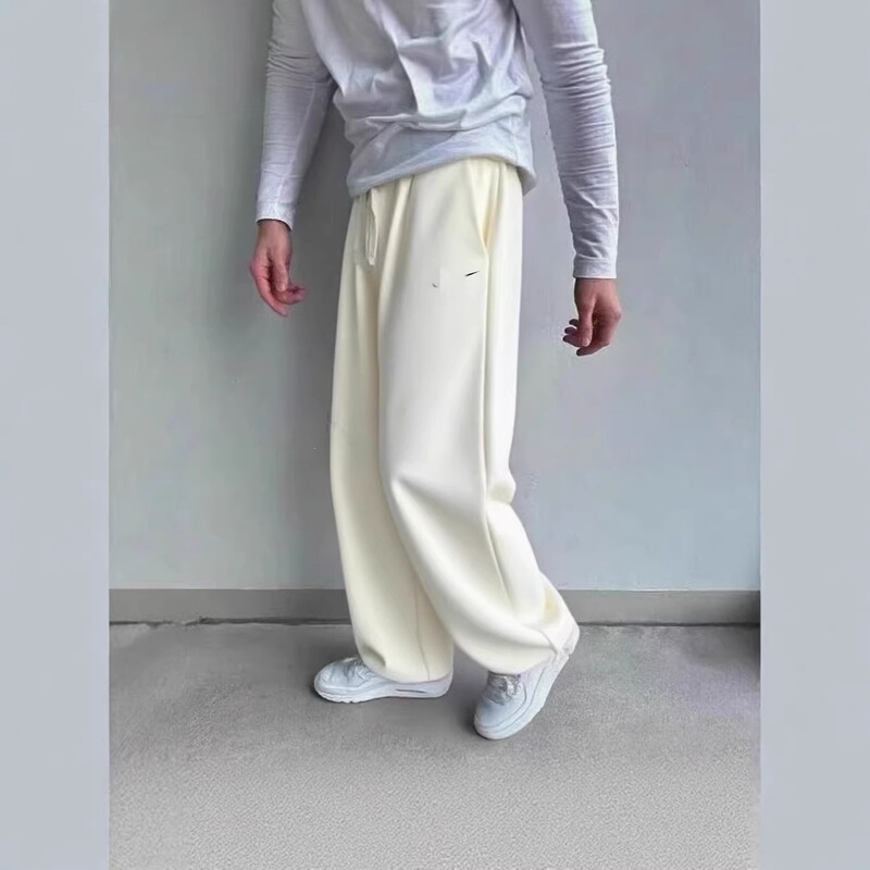 Couple's wide-leg casual sweatpants with soft embroidery, soft and skin-friendly warm fabric, simple design, height-enhancing and slimming pants