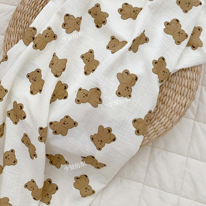 ベアーかわいい植物砕花綾純綿生地子供服生地パジャマスカート手作りdiy生地|undefined