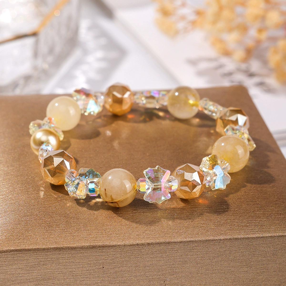 Complex organic crystal bracelet, one bead bracelet, for luck