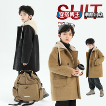 高品质男童呢子大衣外套2025秋冬装新款中大童加厚中长款连帽风衣