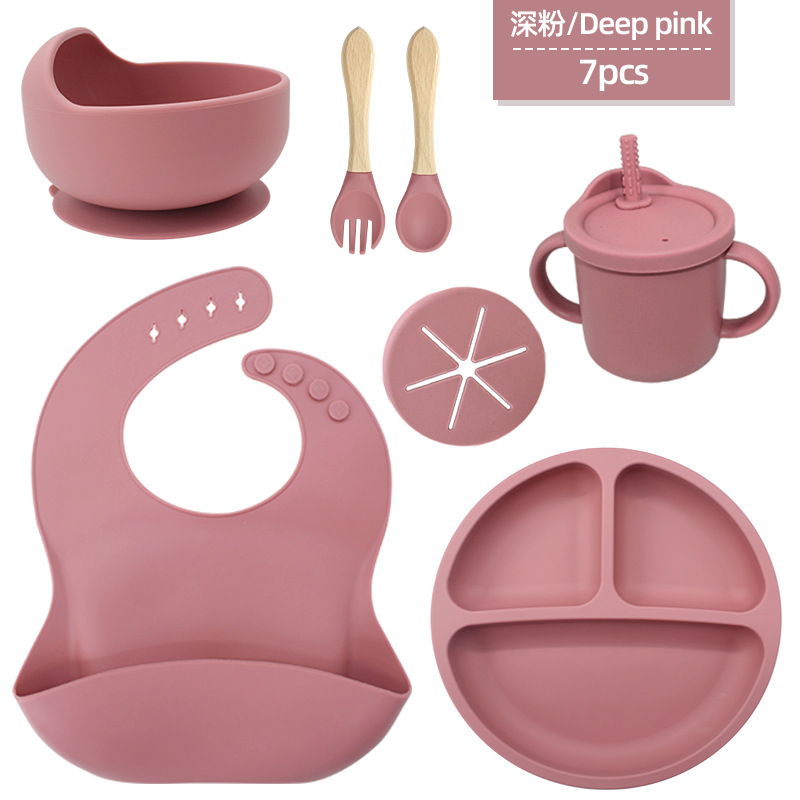 Juego de vajilla de silicona para niños Tazón de alimentación de grado alimenticio para bebés Taza de pajita molar para bebé