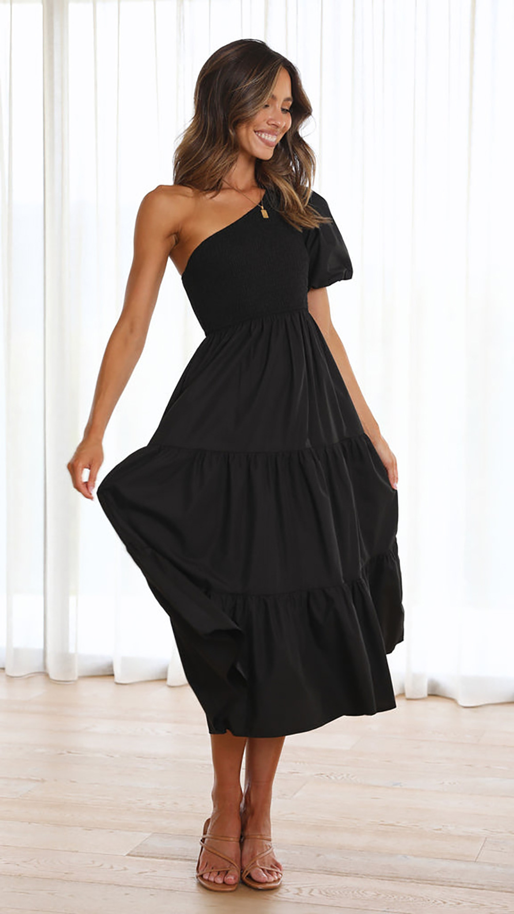 490g Weight Maxi Long Dress Dress Length Type Short Sleeve Sleeve Length Regular Dress Dresses Type Puff Sleeve Sleeve Type Polyester Fabric Type Mid Waist Waist Line Holiday, Daily Occasion Oblique collar Neckline Regular Fit Fit Type Solid Color Pattern Summer Season Women's Gender Ruffles Design Streetwear Style Wholesale Women's Streetwear Ruffles Solid Color Holiday Daily Oblique Collar Short Sleeve Regular Dress 10
