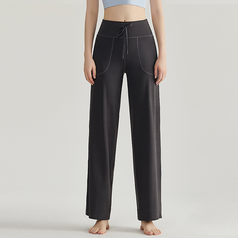 Wiman antibacteriano desnudo pantalones de piernas de cintura alta vertical pantalones casuales recto de pulsación de cuerdas de bolsillo pantalones deportivos de microescalado