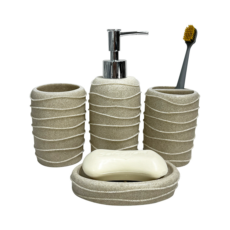 Baño nórdico conjunto de lavado doméstico de resina de piedra arenisca cuatro piezas conjunto de piedra arenisca imitación de hotel decoración de baño taza