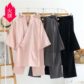 情侣和服睡衣 春夏梭织双层纱布男女日系长袖和服宽松休闲家居服