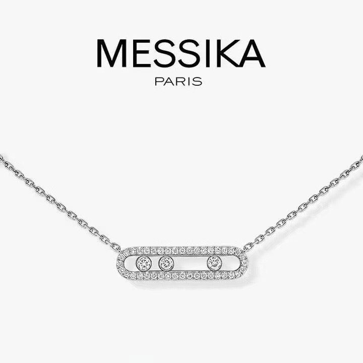Meijia 高バージョン 3 ダイヤモンド スライド大小ネックレス スマートフルダイヤモンドペンダント エレガントなハイエンド鎖骨チェーン|undefined
