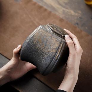Rust Glaze Pottery Jar Coarse Pottery Tea Jar Empty Jar Sealed Ceramic Retro Household Medium Pu'er Tea Jar Storage Jar