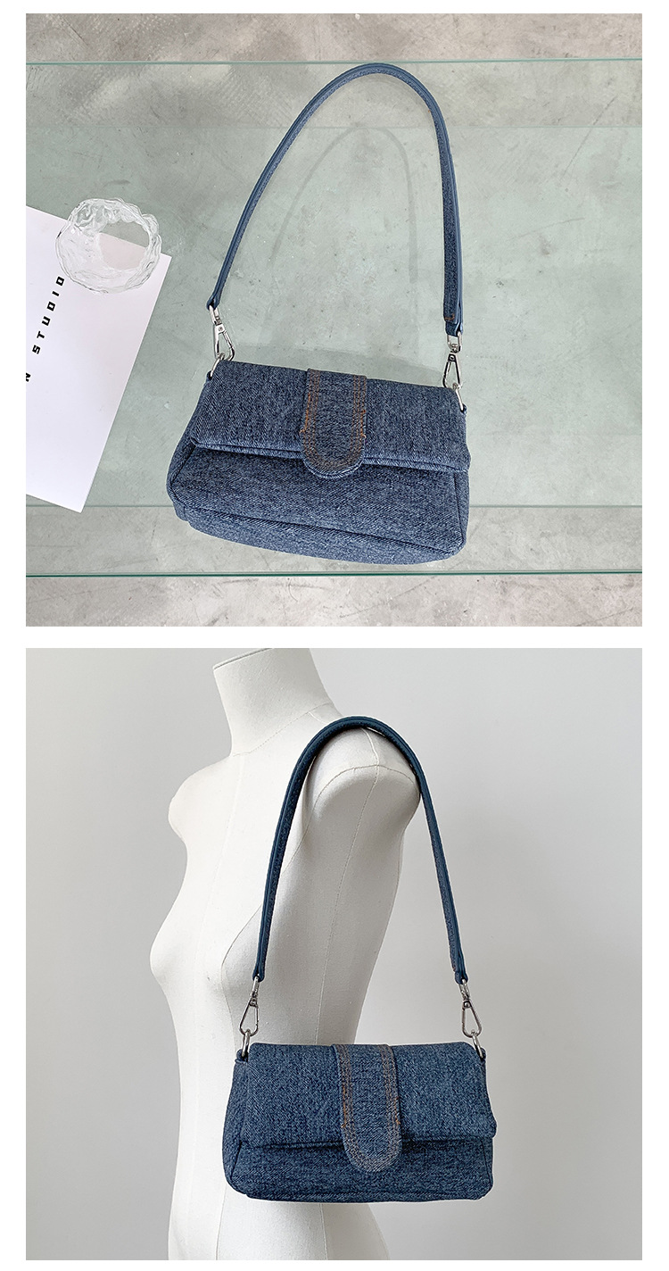 Nuova versione coreana del denim con effetto invecchiato di alta qualità, spalla singola da donna, design di nicchia, ascella in pelle PU_voghion.com