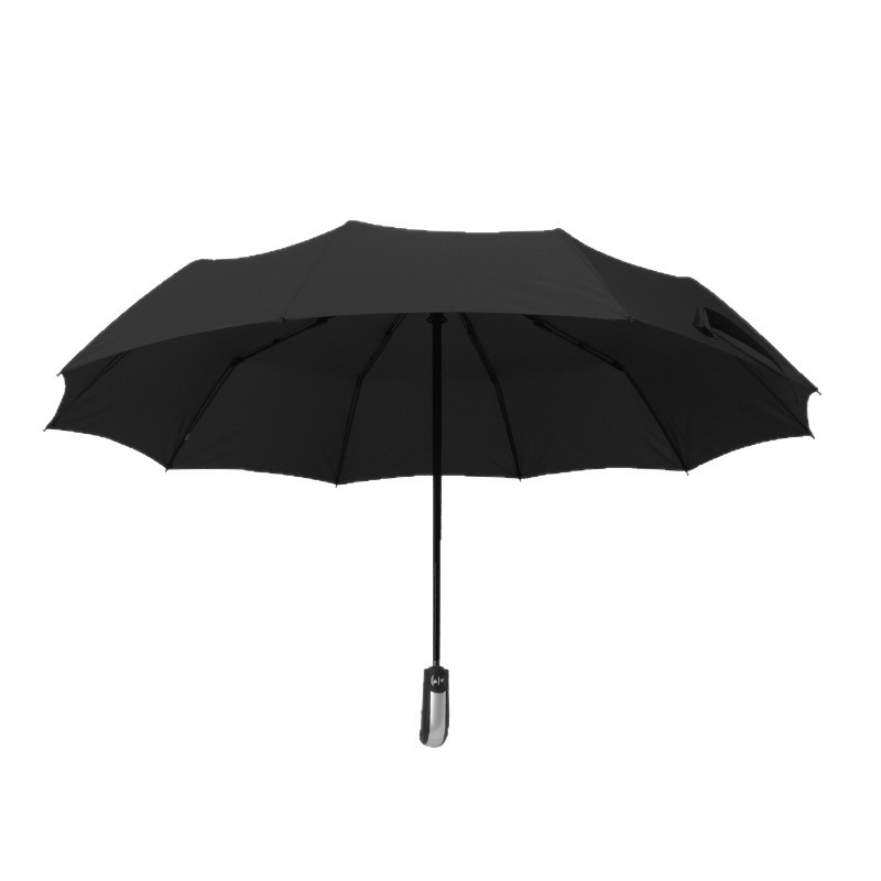 Paraguas publicitario con logotipo impreso Paraguas automático triple de diez huesos plegable lluvia y lluvia sombrilla de vinilo de doble uso para hombres y mujeres