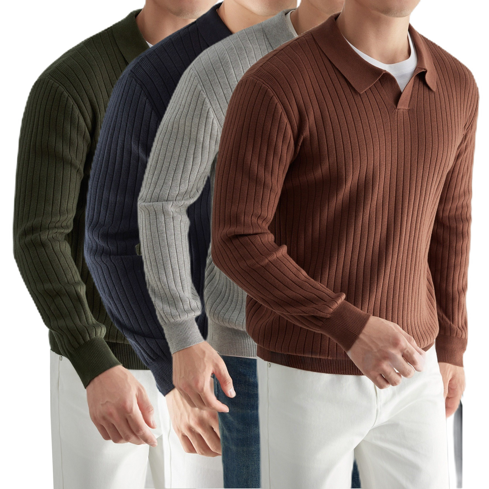 Explosiones transfronterizas de tamaño grande europeo polo camiseta collar V camiseta de punto suéter hombre viejo viento primavera y otoño fábrica al por mayor