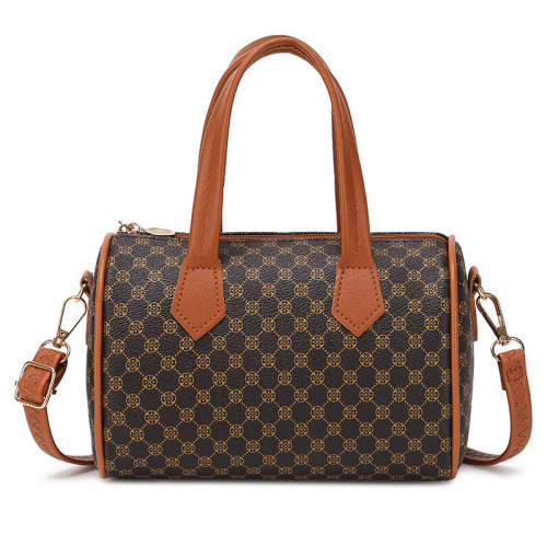 Retro Color Block Print Handbag Boston Women's Bag Mobile Phone Bag Single Shoulder Crossbody Pillow Bag