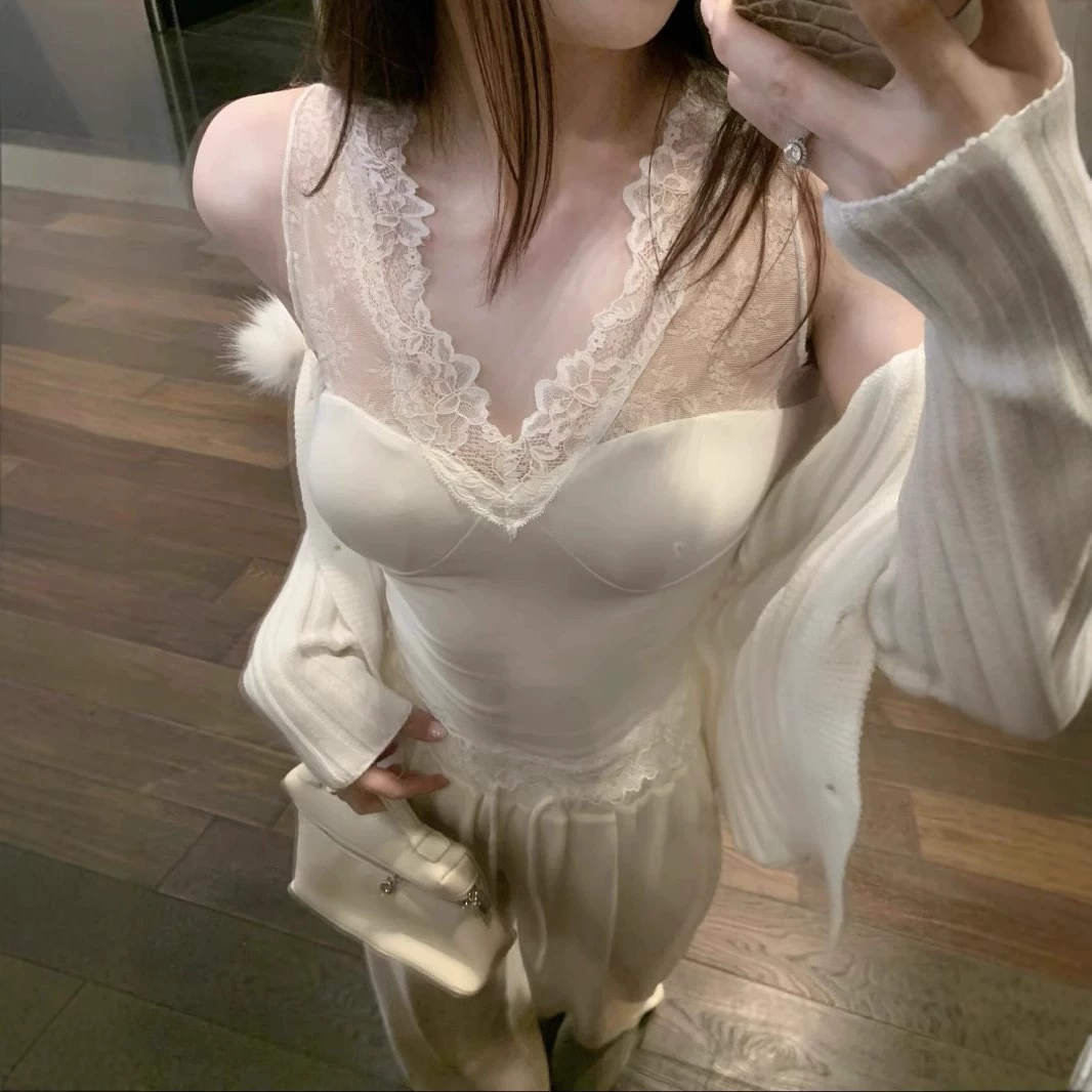 Кружевной сексуальный топ Pure Desire, хлопковый длинный жилет с подушечками для груди для верхней одежды без бюстгальтера