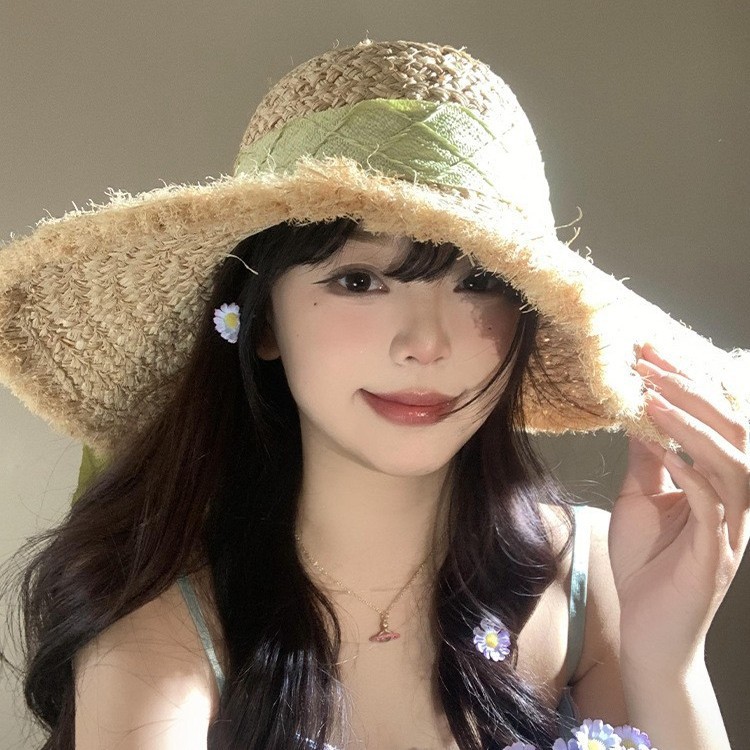 French Style Bow Raffia Straw Hat For Women - Summer Wide Brim Sun Protection Hat For Beach Vacation - Thumbnail 3