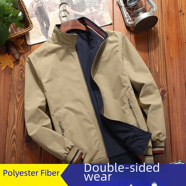 Cross-Border Jacket Men's Spring & Fall New Men's Reversible Stand-Up Collar Casual Jacket Youth Trendyy Men's Jacket Tk Style