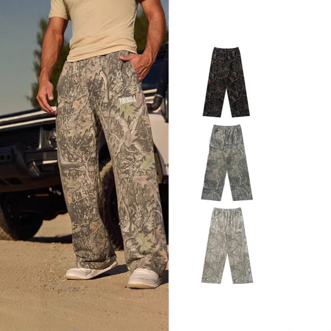 Cross-border American Trendy Sports Pants Wide Leg Straight Simple Casual Pants Fitness Loose Printed Camouflage Running Pants for Men