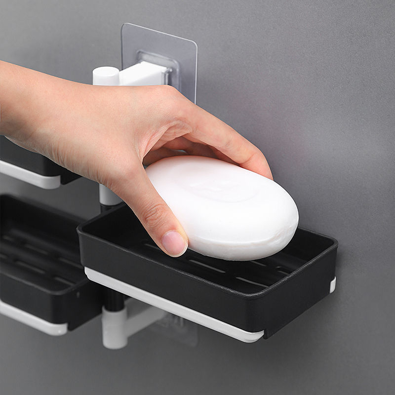 Caja de jabón Estante de jabón sin perforación Estante de baño Estante de baño de drenaje de pared giratorio Inodoro de alta gama Hogar multicapa