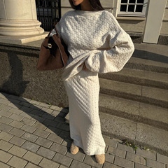 欧美2025新款针织衫套装女小众设计感菱格提花慵懒风半裙套装批发