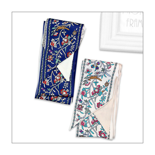 Spring and Summer New Silk Scarf Instagram Style Floral Small Collar Scarf French Braided Hairband Slim Narrow Long Retro Ribbon
