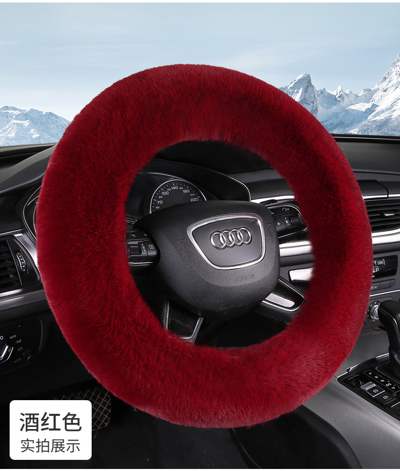 Manufacturer Wholesale 2024 New Rabbit Fur Car Steering Wheel Cover Winter Warm Universal Rubber Ring Handle Cover Anti-Slip Anti-Freeze